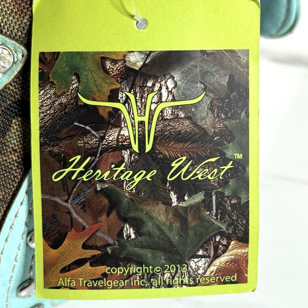 Heritage West Blue Green Camouflage Rhinestone Cross Western Double Strap Purse - Picture 6 of 13